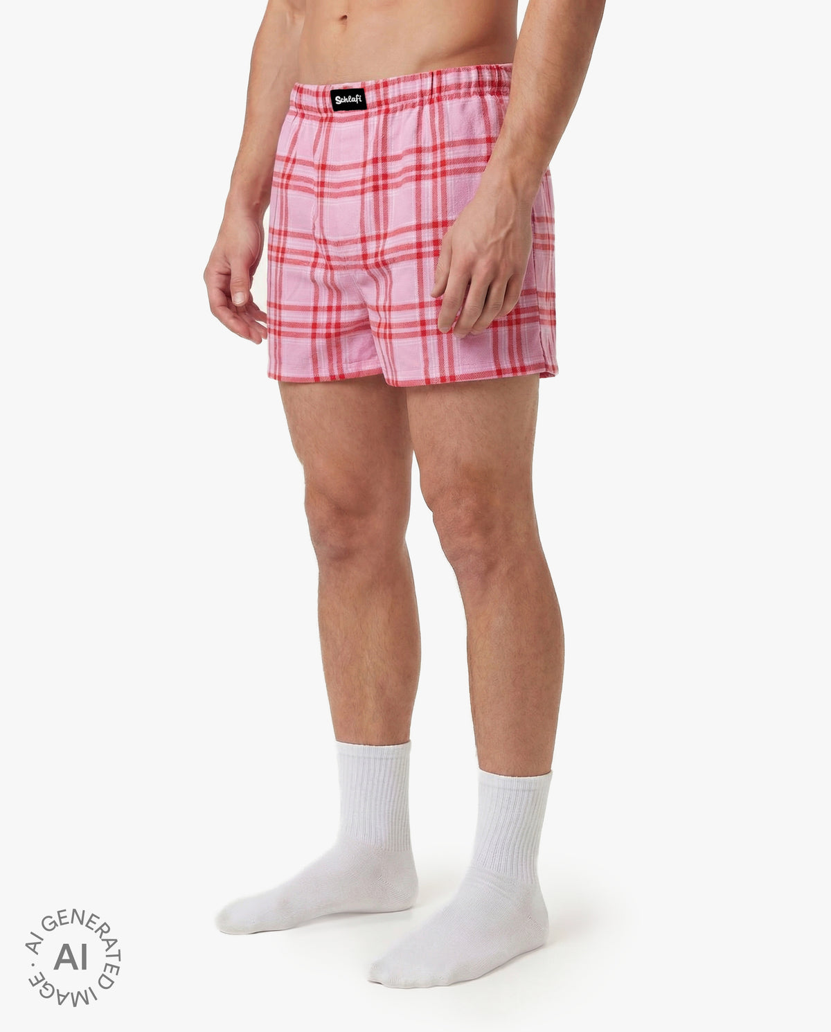 Schlafi Super Schorti in Dragonfruit –pink karierte Freizeithose für Herren mit lockerem Schnitt“.